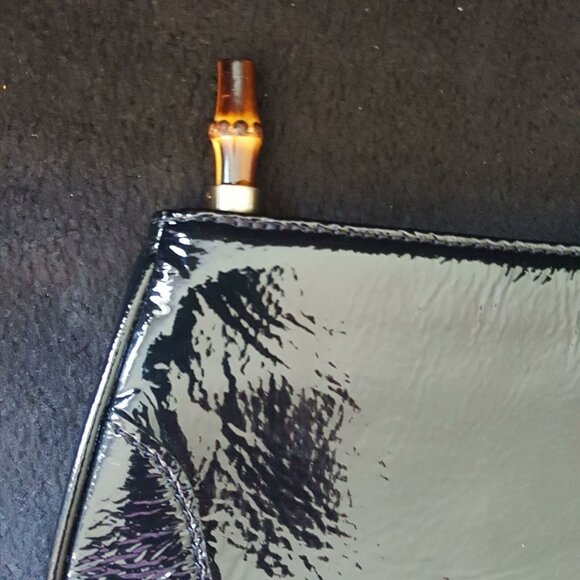 Talbots Womens Pocketbook Black Patent Leather Tortoise Pull Purse Wristlet Zip - Picture 2 of 6